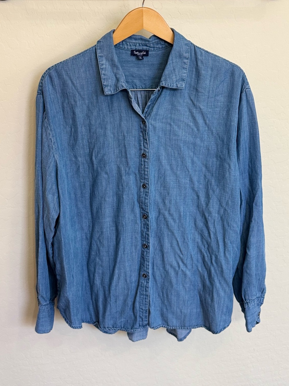 Splendid Lia Ruffle Chambray Button-Up Shirt Blue Denim Long Sleeve Medium